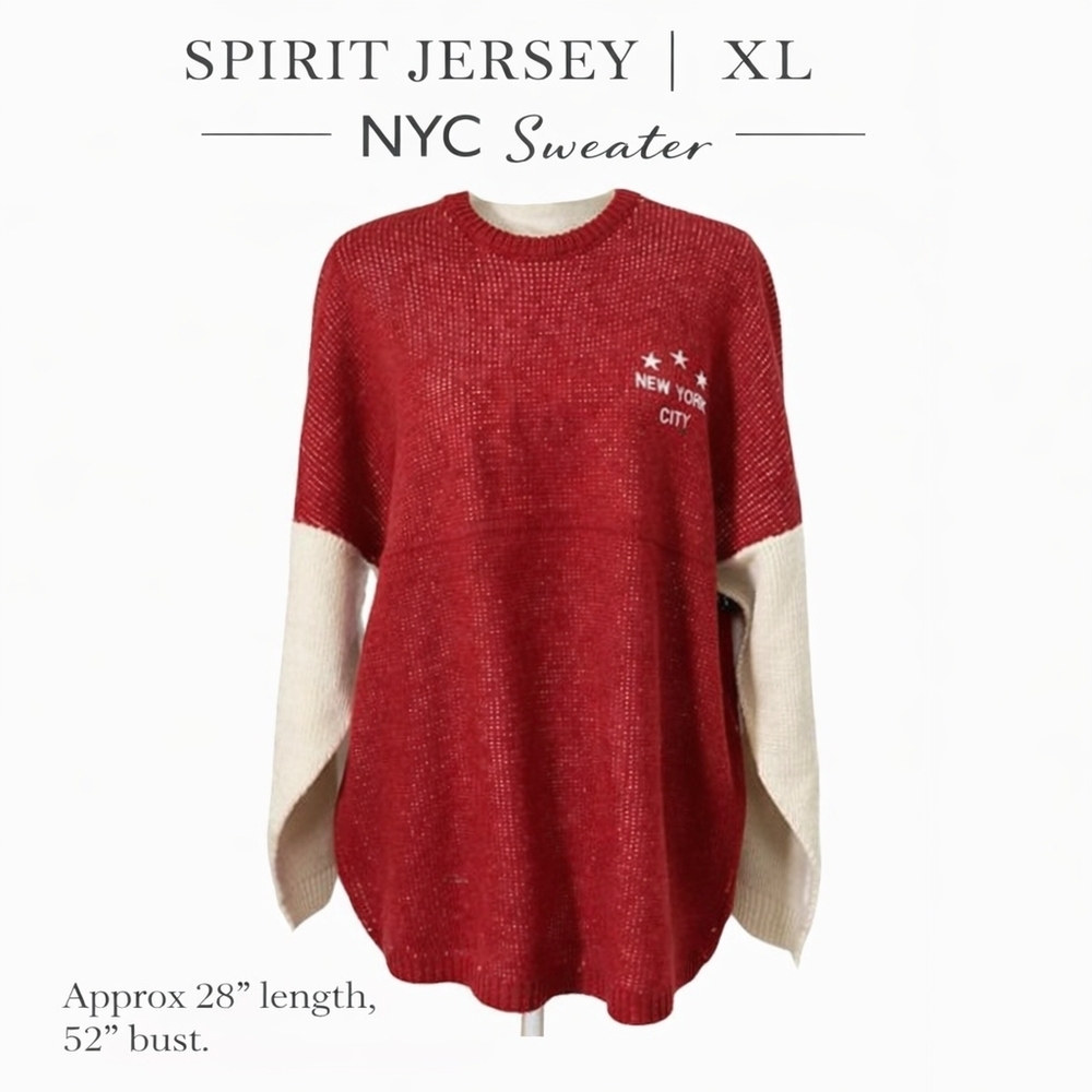 Spirit Jersey New York NYC Oversized Sweater XL NWT Unisex Heavy Knit Graphic